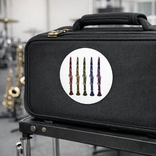 Kleurrijke klarinet lineup houtblazer muziek liefh ronde sticker