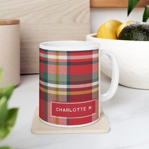 Kleurrijke klassieke gepersonaliseerde plaid koffiemok