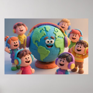 Kleurrijke klei Autistische Kinderen, Wereldbol, H Poster