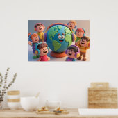 Kleurrijke klei Autistische Kinderen, Wereldbol, H Poster (Keuken)