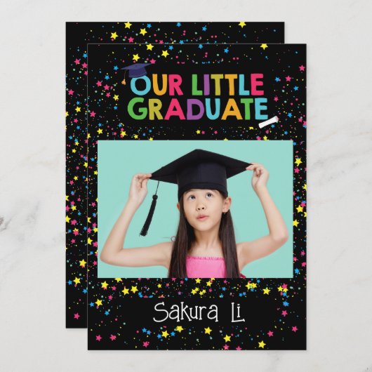 Kleurrijke kleine Afstuderen uitnodiging (Voorkant / Achterkant)