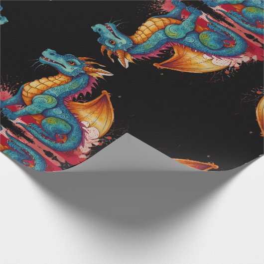 Kleurrijke kleine draak cadeaupapier (Hoek)