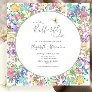 Kleurrijke Kleine Vlinder Bloemige Baby Shower  Kaart