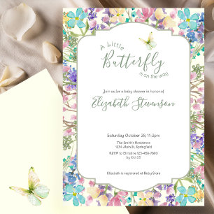 Kleurrijke Kleine Vlinder Bloemige Baby Shower  Kaart