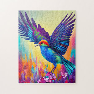 Kleurrijke kleine vogel klaar om te vliegen legpuzzel