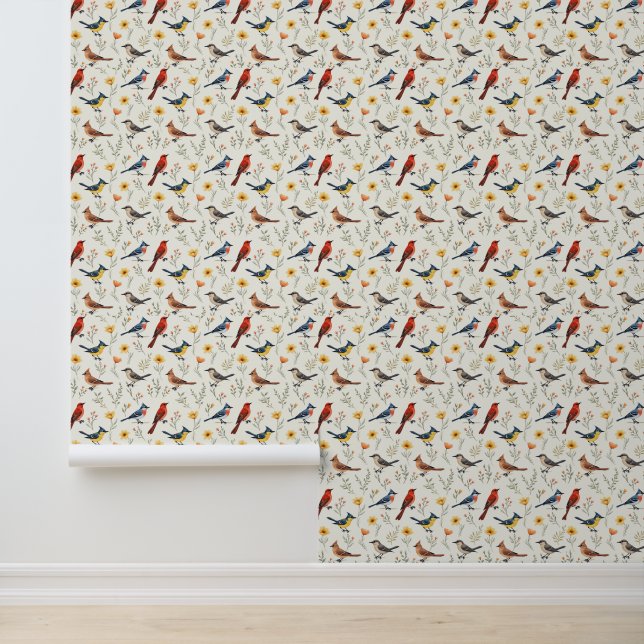 Kleurrijke kleine vogels behang (Applicatie)