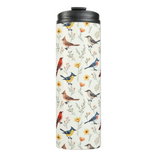 Kleurrijke kleine vogels thermosbeker