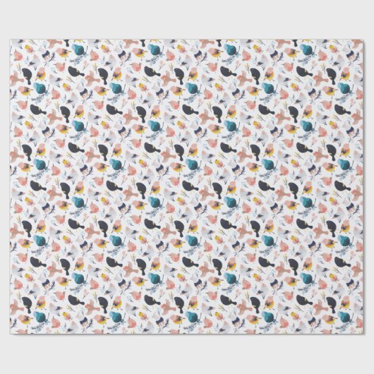 Kleurrijke kleine vogelsoorten - botanisch paradij cadeaupapier (Vlak)