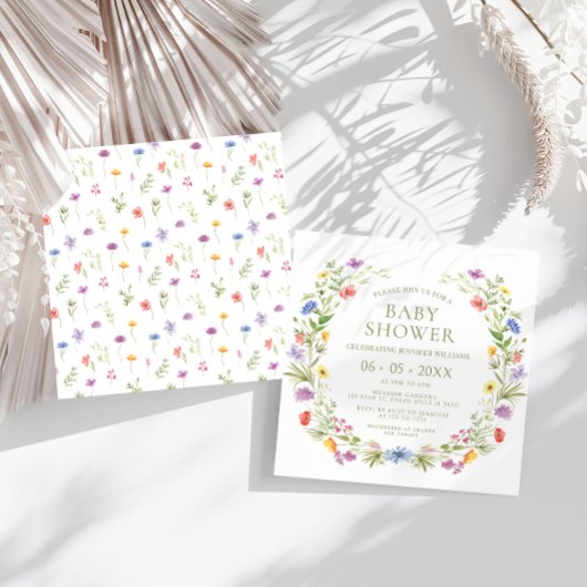 Kleurrijke kleine wilde bloem baby meisje douche v kaart