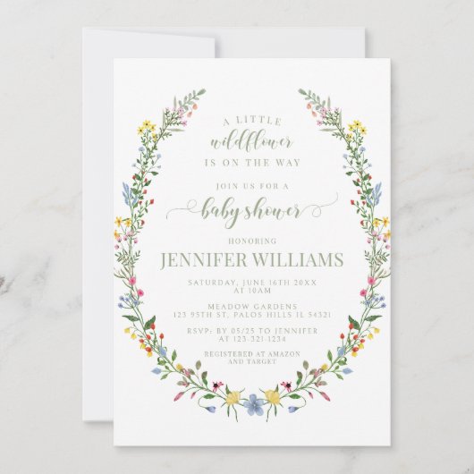 Kleurrijke kleine wilde bloem baby shower uitnodig kaart (Voorkant)