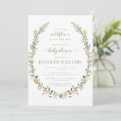 Kleurrijke kleine wilde bloem baby shower uitnodig kaart (Staand voorkant)