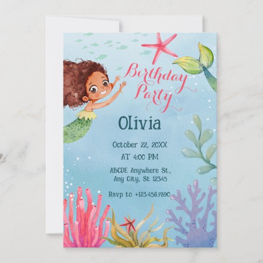 Kleurrijke Kleine Zeemeermin Verjaardag Kaart (Voorkant)