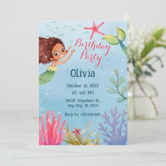 Kleurrijke Kleine Zeemeermin Verjaardag Kaart (Staand voorkant)