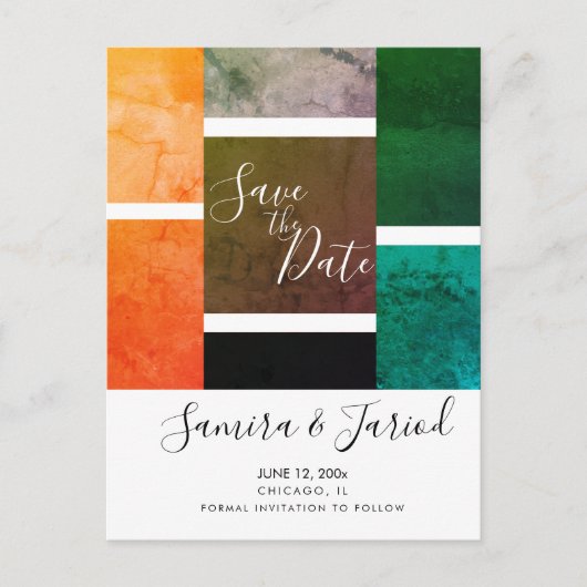Kleurrijke Kleurblok Marble Save the Date Briefkaa Briefkaart (Voorkant)