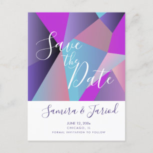 Kleurrijke Kleurblok Paarse Save the Date-ansichtk Briefkaart