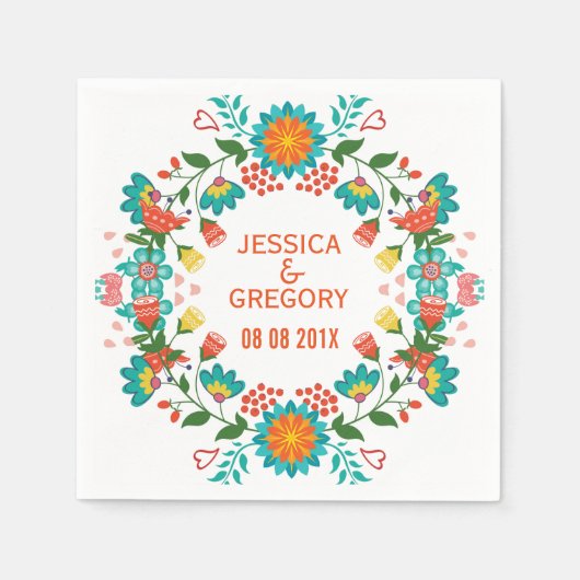 Kleurrijke kleurige Retro Floral Wreator Servetten (Voorkant)