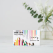 Kleurrijke Kleurpotloden School Art Teacher Visitekaartje (Staand voorkant)