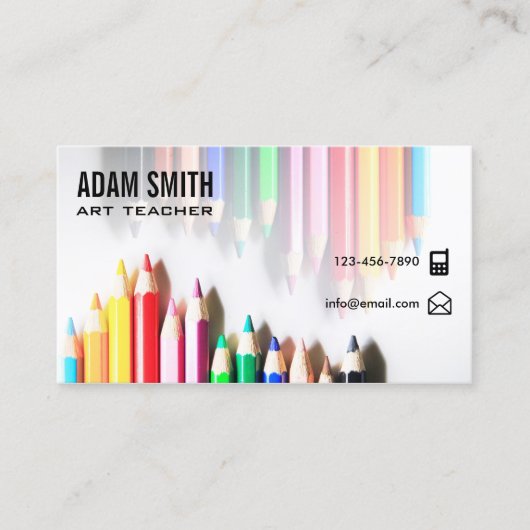 Kleurrijke Kleurpotloden School Art Teacher Visitekaartje (Voorkant)