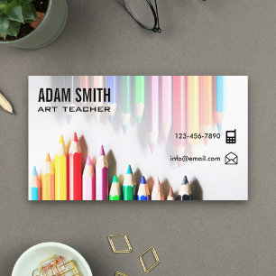 Kleurrijke Kleurpotloden School Kunstleraar Visitekaartje