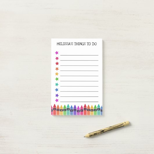 Kleurrijke kleurpotloden & sterren dingen om te do post-it® notes (Op bureau)