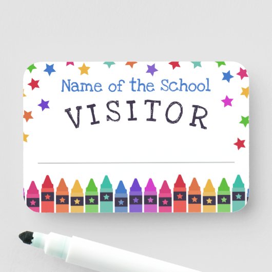 Kleurrijke kleurpotloden sterren welkom bezoeker naamplaatje (In situ)