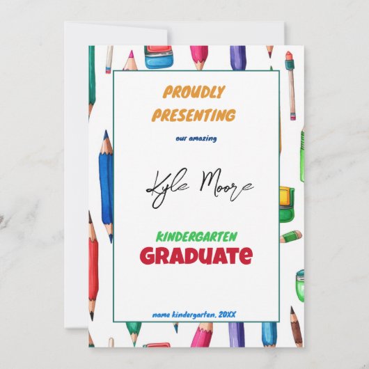 Kleurrijke kleuterschool afstudeeraankondiging kaart (Achterkant)