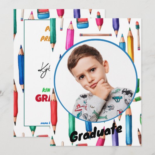 Kleurrijke kleuterschool afstudeeraankondiging kaart (Voorkant / Achterkant)