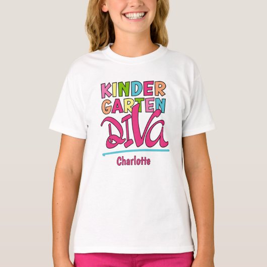 Kleurrijke Kleuterschool Diva - Eerste schooldag T-shirt (Voorkant)