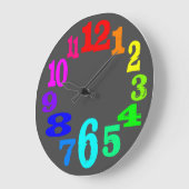 kleurrijke klokgetallen tegen grijze achtergrond grote klok (Hoek)