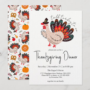 Kleurrijke Knappe Kalkoen Thanksgiving-diner Kaart