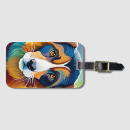 Kleurrijke knuffelige hondenportret close-up bagagelabel