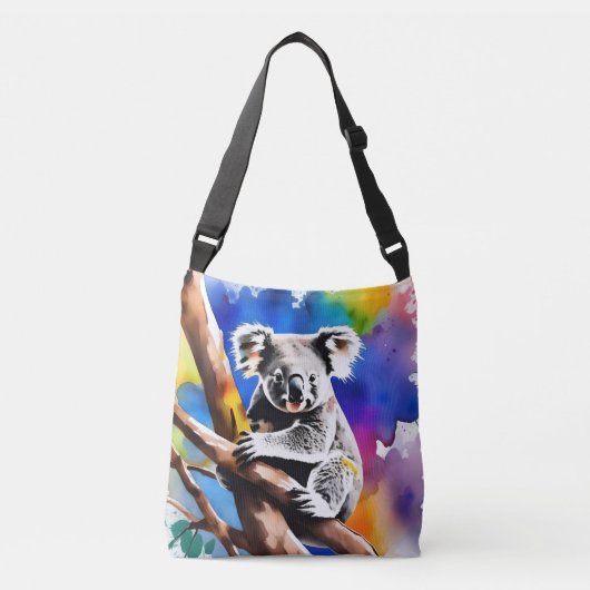Kleurrijke Koala Beer Watercolor Splash, Crossbody Tas (Voorkant)