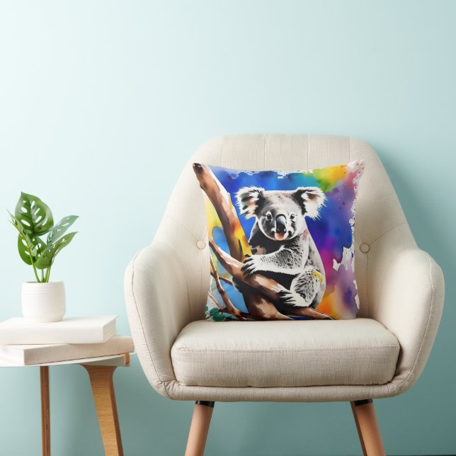 Kleurrijke Koala Beer Watercolor Splash, Kussen (Stoel)