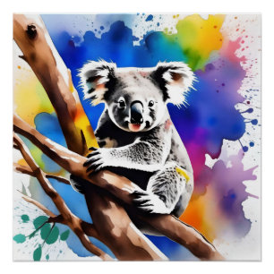 Kleurrijke Koala Beer Watercolor Splash, Perfect Poster