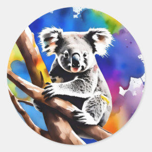 Kleurrijke Koala Beer Watercolor Splash, Ronde Sticker