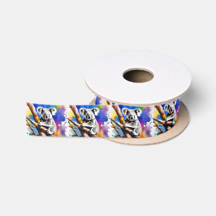 Kleurrijke Koala Beer Watercolor Splash, Satijnen Lint