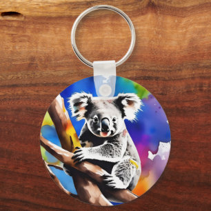 Kleurrijke Koala Beer Watercolor Splash, Sleutelhanger