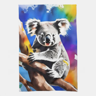 Kleurrijke Koala Beer Waterverf Spat, Theedoek