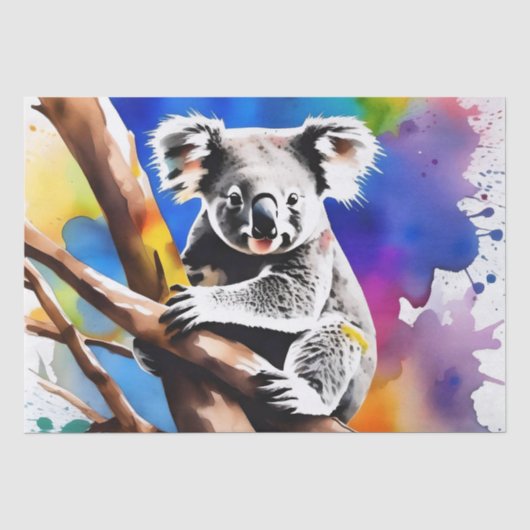 Kleurrijke Koala Beer Waterverf Spat, Tissuepapier (Voorkant)