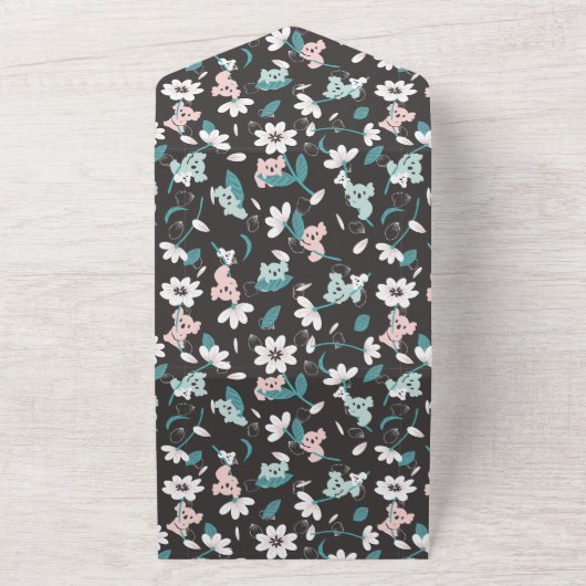 Kleurrijke Koala Patroon Leuke Dier en Bloemen All In One Uitnodiging (Buitenkant)