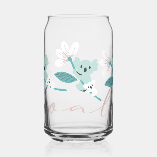 Kleurrijke Koala Patroon Leuke Dier en Bloemen Blikvorm Glas (Links)