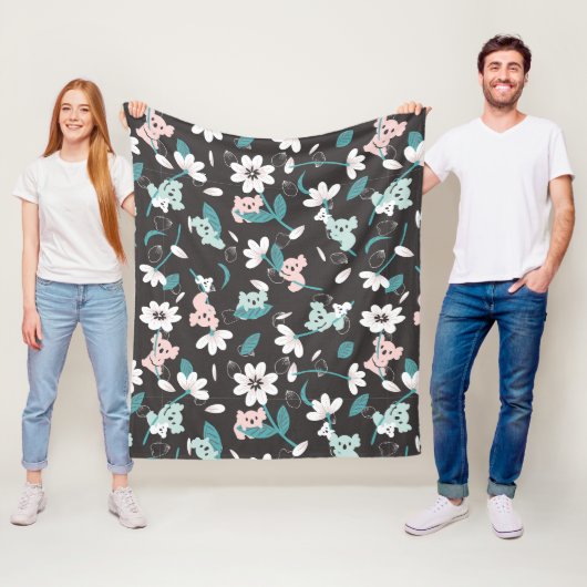 Kleurrijke Koala Patroon Leuke Dier en Bloemen Fleece Deken (In situ)