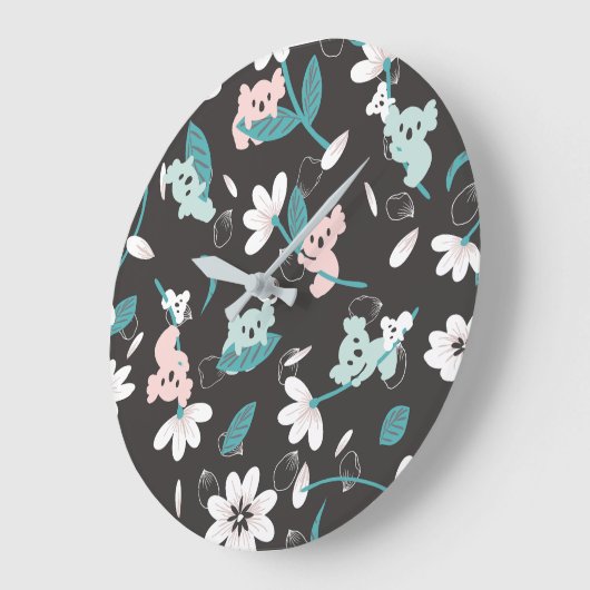 Kleurrijke Koala Patroon Leuke Dier en Bloemen Grote Klok (Hoek)
