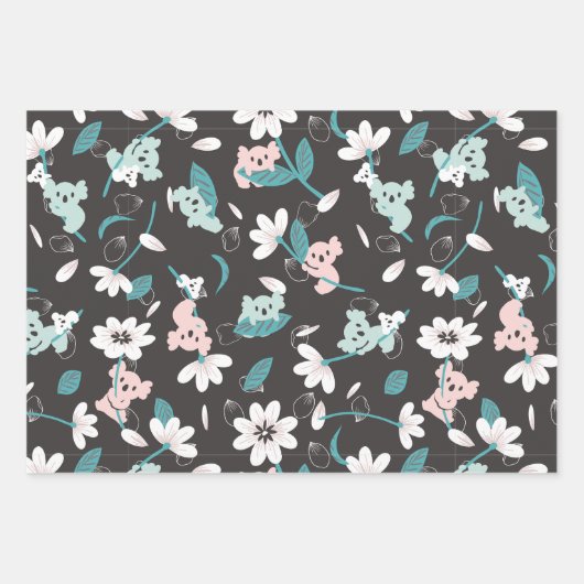 Kleurrijke Koala Patroon Leuke Dier en Bloemen Inpakpapier Vel (Voorkant 2)