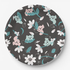 Kleurrijke Koala Patroon Leuke Dier en Bloemen Papieren Bordje