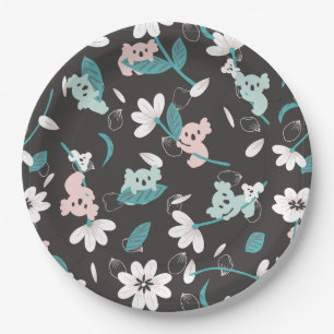 Kleurrijke Koala Patroon Leuke Dier en Bloemen Papieren Bordje