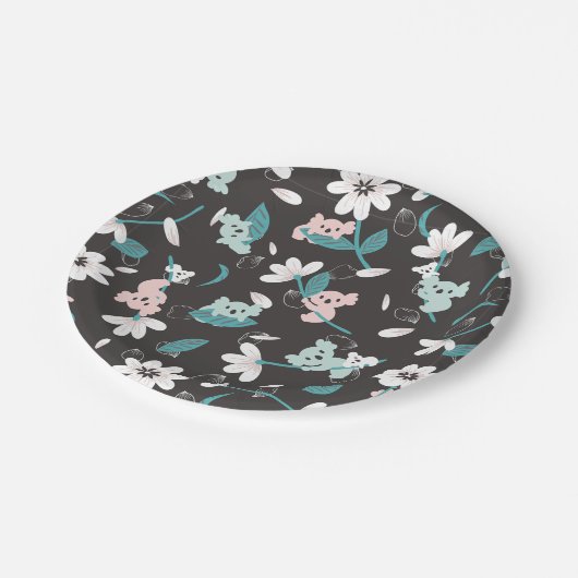 Kleurrijke Koala Patroon Leuke Dier en Bloemen Papieren Bordje (Gekanteld)