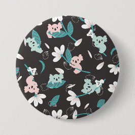 Kleurrijke Koala Patroon Leuke Dier en Bloemen Ronde Button 7,6 Cm