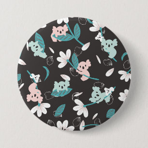 Kleurrijke Koala Patroon Leuke Dier en Bloemen Ronde Button 7,6 Cm