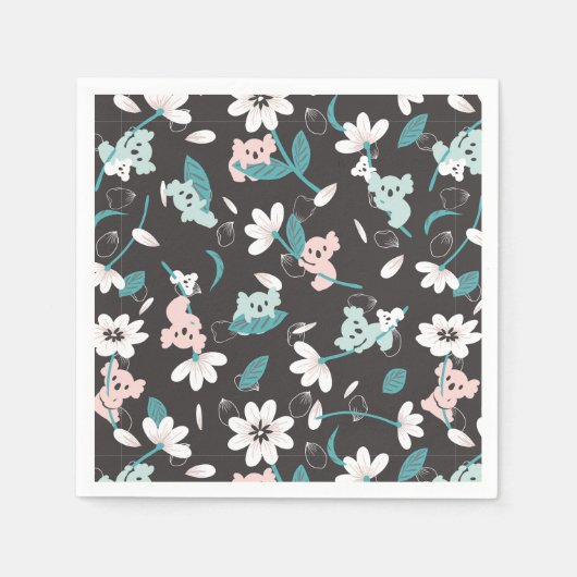 Kleurrijke Koala Patroon Leuke Dier en Bloemen Servet (Voorkant)